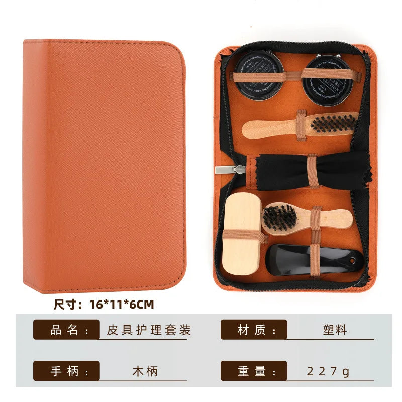 Travel Shoe Brushing Kit Shoe Polish Set Leather Care 7pcs Set Shoe Oil Application Polishing Shoe Removal Tools Durable Bris...