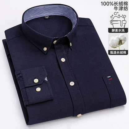 100% cotton men's long-sleeved shirt, casual plaid cotton shirt for young and middle-aged people, large size, authentic shirt