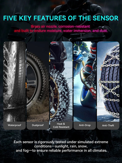 Motorcycle Tire Pressure Monitoring System Bluetooth TPMS for Motorcycles  Real-Time Tire Pressure & Temperature Monitor with