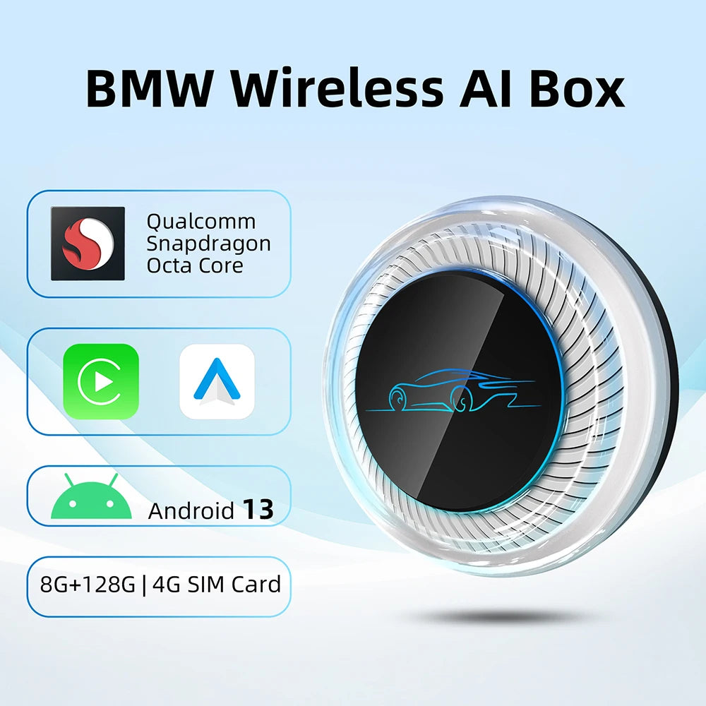 Wireless AI Box For BMW Or Other Car With Wireless CarPlay System Android 13 8GB RAM 128GB ROM Dual WiFi Support 4G Sim LEXXSON
