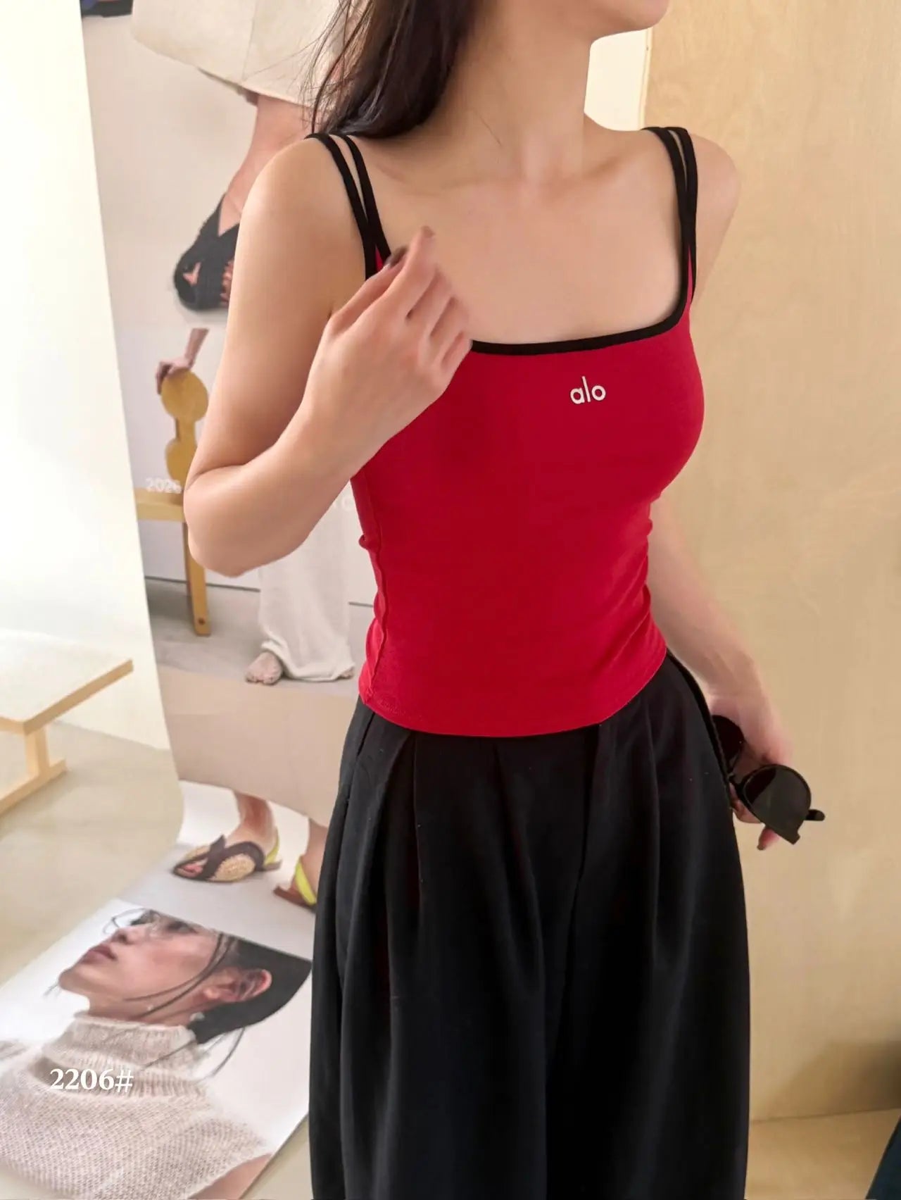 Summer New Pure Desire Letter Print Splice Strap Vest Slimming Color Block One-Piece Women's Vest with Chest Pad U-Neck Nylon