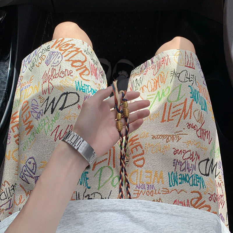 2026 Summer Baggy Letter Printed Graphic Shorts For Men Retro Casual Fashion Graffiti Short Pants Hawaiian Beach Y2K Bermudas