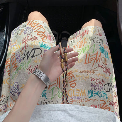 2026 Summer Baggy Letter Printed Graphic Shorts For Men Retro Casual Fashion Graffiti Short Pants Hawaiian Beach Y2K Bermudas