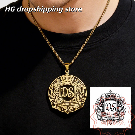 Custom Logo Pendant Necklace Personalized Picture Chain For Men Hiphop Punk Stainless Steel Thick Chain Jewelry For Birthday