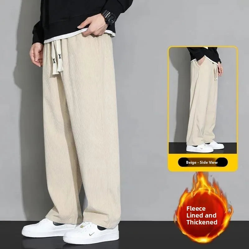 Corduroy Fleece Lined Men's Pants Autumn Winter Style Loose Straight Leg Sports Casual Set Men's Winter Fashion Trousers