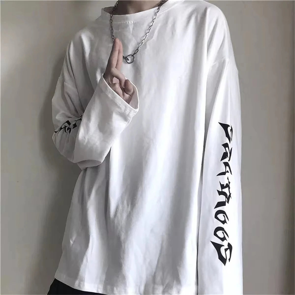 Black Harajuku Tshirt Hip Hop T-shirt Women Black Casual Korean T Shirt Long Sleeve Loose Tshirt Streetwear Autumn Tops Girls
