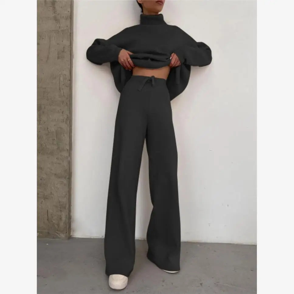Loose Casual Two-Piece Set Pure Color Knitted 2023 Fashion Women's Ensemble Chic Workwear Winter Office Suit