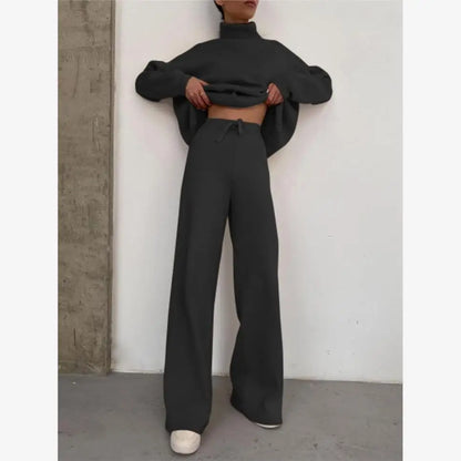 Loose Casual Two-Piece Set Pure Color Knitted 2023 Fashion Women's Ensemble Chic Workwear Winter Office Suit