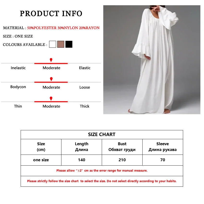 Parc Fee Casual Loose White Women Dress 2025 Elegant U-Neck Long Sleeve Floor-Length Dresses Simple Oversize Solid Female Dress