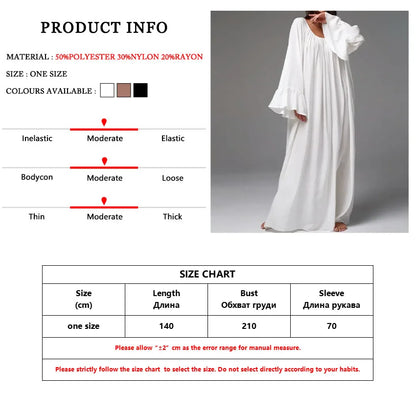 Parc Fee Casual Loose White Women Dress 2025 Elegant U-Neck Long Sleeve Floor-Length Dresses Simple Oversize Solid Female Dress