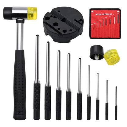 Roll Pin Punch Set With Storage Pouch Smithing Punch Removing Repair Tools With Bench Block Pin Punches And Hammer