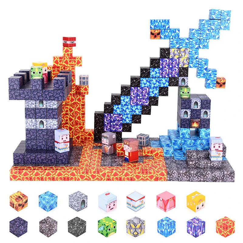 Magnetic Building Blocks Mine World Magnet Cube for Stacking Construction Set Educate Sensory Toys Kids Boys Girls Ages 3+ DIY