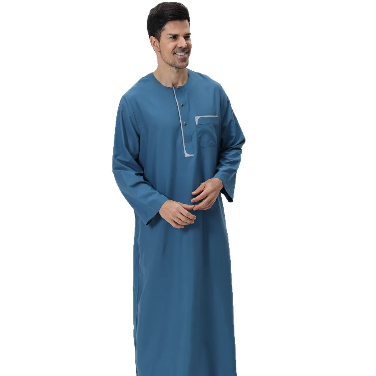 Moroccan Robe for Men Middle East Thobe Long Dress with Pockets Kaftan Muslim Clothing Arabic Dress Men