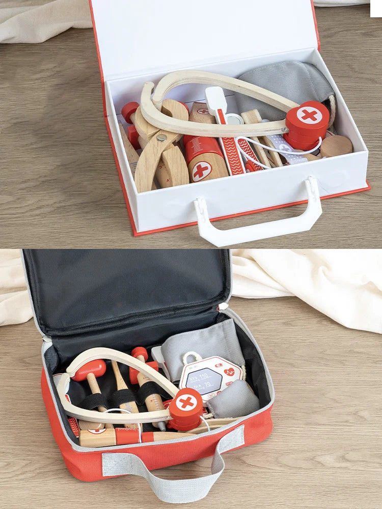 Wooden Pretend Play Doctor Educational Toys for Children Medical Simulation Medicine Chest Set for Kids Role Playing Pretend Toy