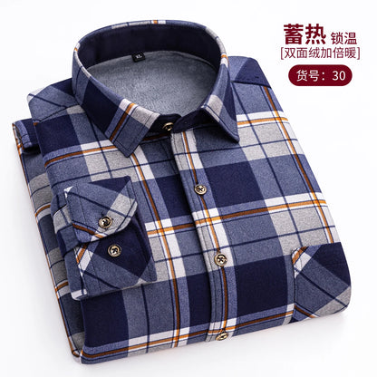 Thickened Flannel Men's Shirt Fashion Warm Plaid Winter Casual Square Collar plus Size Clothing Fleece Lined Double Sided Velvet