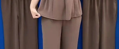 Summer 2026 Fashionable Mommy Set Women's Loose Belly Covering Slimming Two-Piece Suit High-End  Color Casual Wear