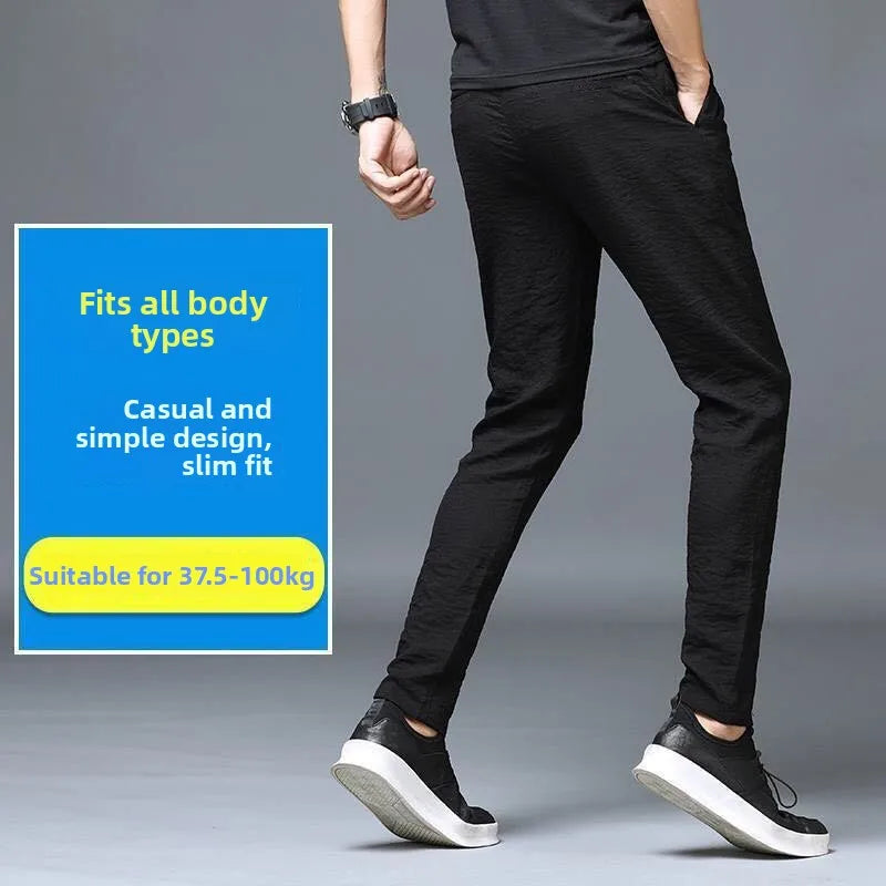 Ice Silk Ultra-Thin Straight Leg Long Pants for Men Summer Workwear Resistant to Wear And Dirt Low Waist Loose Fit Black