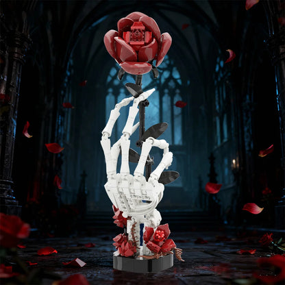 Gothic Skeleton Hand with Rose Building Blocks Macabre Valentines Gift for Adult DIY Dark Romance Decor