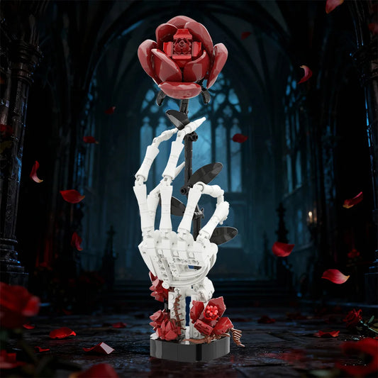 Gothic Skeleton Hand with Rose Building Blocks Macabre Valentines Gift for Adult DIY Dark Romance Decor
