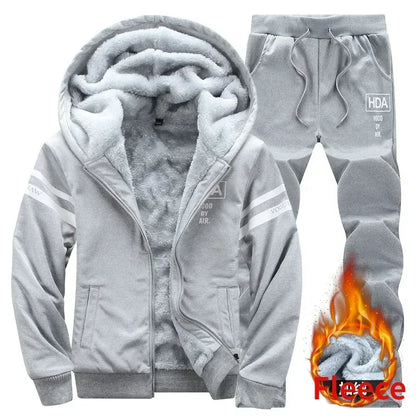 2025 Plus 6XL  Winter Men's Casual Sports Plush Set Hooded Coat Korean Edition Warm and Thickened Two Piece Set Clothes for Men