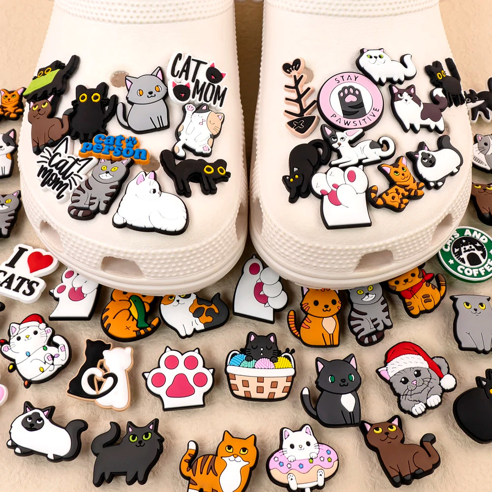 1/100pcs Cat Pin for Shoe Sphinx Orange Cat Black Cat Cute Shoe Charms for Women Girl Kids Sandal Accessories Buckle Decorations