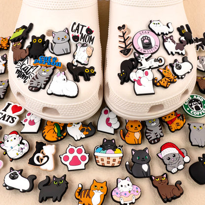 1/100pcs Cat Pin for Shoe Sphinx Orange Cat Black Cat Cute Shoe Charms for Women Girl Kids Sandal Accessories Buckle Decorations