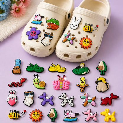 1/25PCS Cute Animal & Nature Theme Shoe Charms Set DIY Decorative Pins Cat Rabbit Sun Clogs Accessories Fashion Shoe Buckle Gift