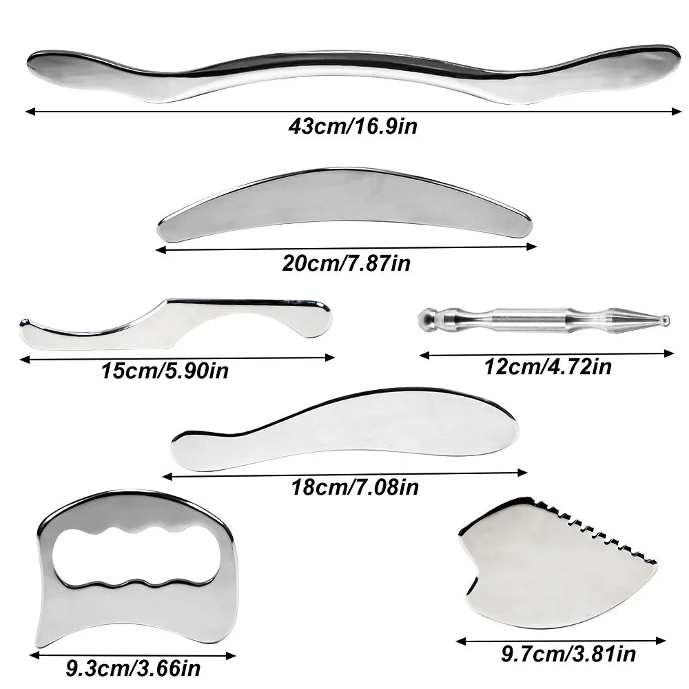 4/7Pcs Stainless Steel Gua Sha Scraping Massage Tool IASTM Tools Great Soft Tissue Mobilization Tool for Whole Body Acupoints