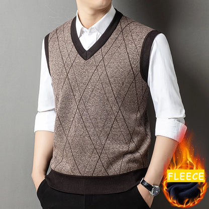 2026 New Men's Fleece Knitted Pullover Vest Spring Autumn Sleeveless V Neck Sweater Vest Button Front Knit Cardigan Vests Men