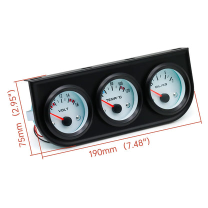 3IN1 Triple Meter Kits Gasoline Car 12V 52mm Voltage+Water Temp+Oil Pressure Gauge with Sensor Radiator Hose Adapter 26MM-40MM
