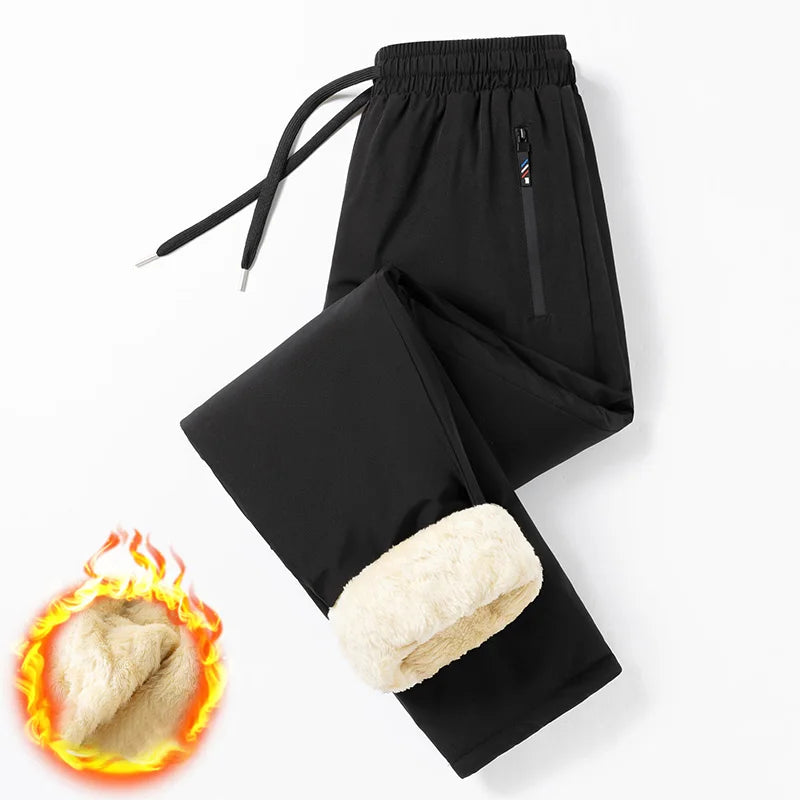 Men Thick Warm Pants Fleece Lined Winter Pants Man Plus Size  Pants Loose Joggers Sportswear Black Grey Casual Drawstring Pants