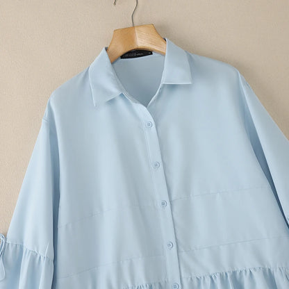 2025 Autumn Blouse ZANZEA Office Women Shirt Spring Elegant Lapel Neck Long Sleeve Tops Solid Button Up Blusas Lace-Up Chemise