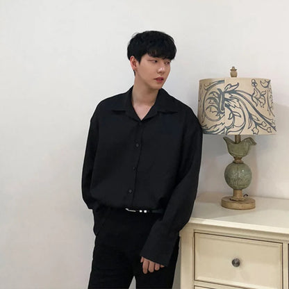 Double Collar Long Sleeve Shirt Men White Shirt Vintage Wine Red Shirts Men Korean Comfortable Blouse Casual Loose Lapel Shirt