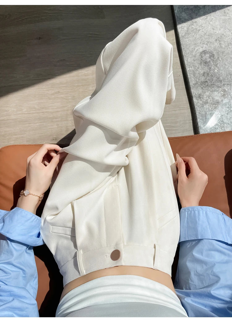 Seoulish Autumn Elegant Women's Wide Leg Pants 2024 New Korean Solid Button Casual Loose Office Full Length Trousers Female
