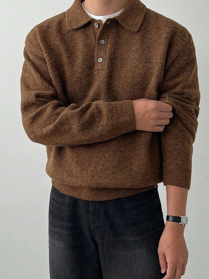 Fall Winter Men's Old Money Style Loungewear, LVLAEA Solid Color Lapel Button-Up, Loose Warm Long Sleeve Pullover Shirt
