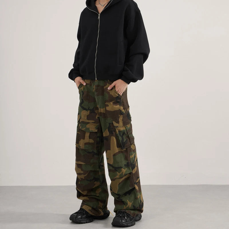 Unisex Camouflage Cargo Pants Loose Wide Leg Multi Pocket Tactical Jeans Casual Streetwear Hip Hop Baggy Trousers Mens Women Y2K