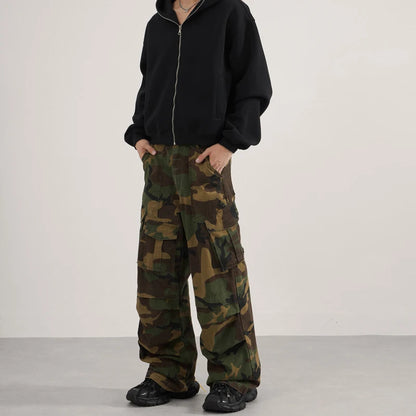 Unisex Camouflage Cargo Pants Loose Wide Leg Multi Pocket Tactical Jeans Casual Streetwear Hip Hop Baggy Trousers Mens Women Y2K