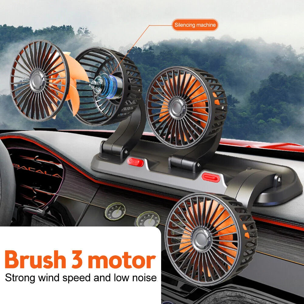 12v Automotive fan Car Fan 24v 360° Adjustable 3 Head Air Fan Low Noise Multifunctional Temporary Parking Card Auto Vehicles fan