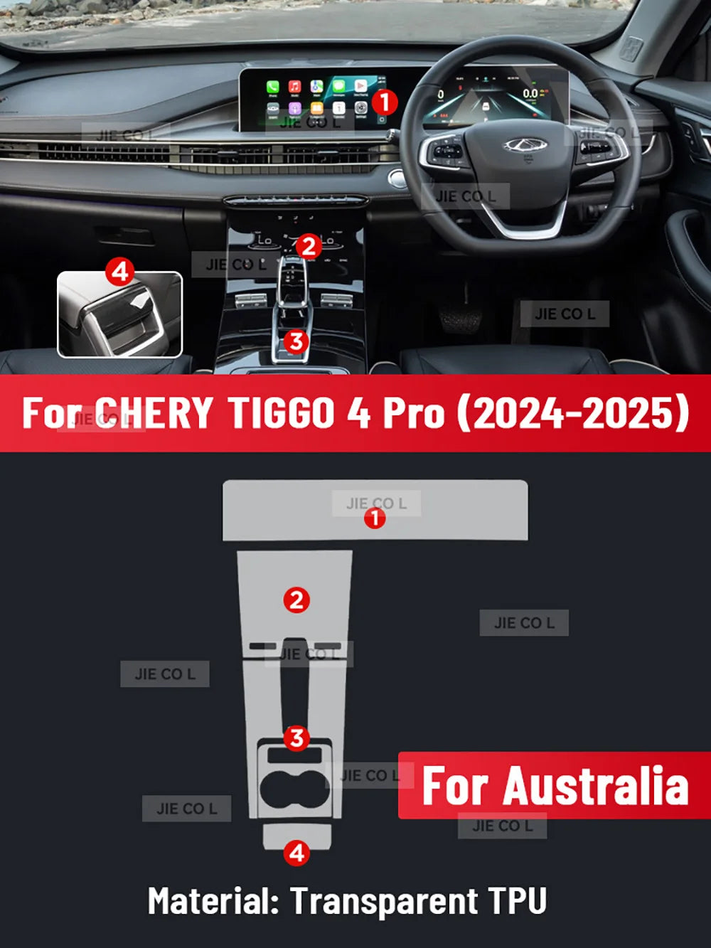 For CHERY TIGGO 4 Pro 2025 Anti-scratch Car Door Center Console Media Dashboard Navigation Car Accessories TPU Protector Film