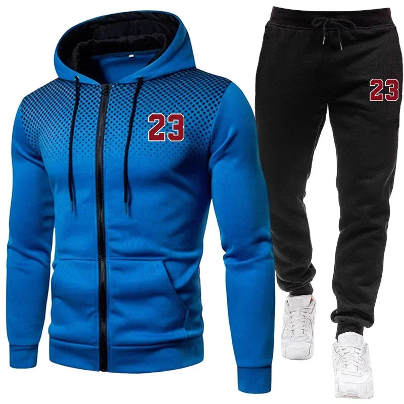 Hot Sale Men's Tracksuit Zip-up Jacket Black Sweatpants Fall Winter Daily Casual Sporty Sweatshirt Outfit Male Training Set
