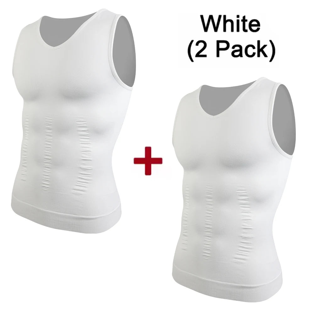 2pcs Men's V Neck Compression Shirt for Body Shaper Slimming Vest Tight Tummy Underwear Tank Top