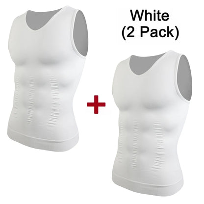 2pcs Men's V Neck Compression Shirt for Body Shaper Slimming Vest Tight Tummy Underwear Tank Top