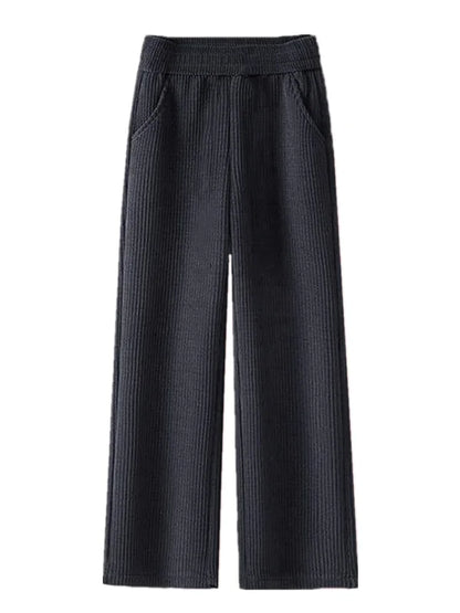Fleece Lined Thick Corduroy High Waist Wide Leg Pants Women's Autumn Winter New Style Drapey Mom Straight Leg Trousers Trendy