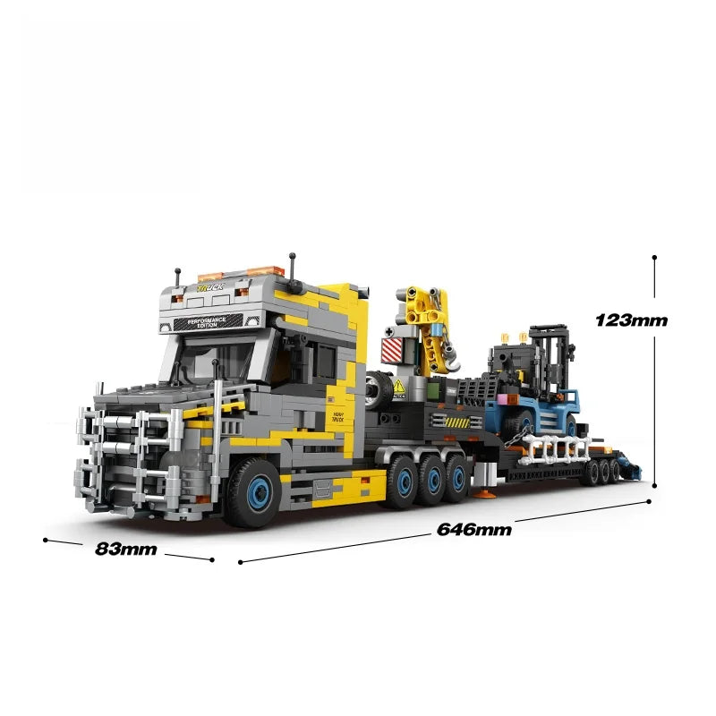New heavy-duty truck building block sets in various styles, including containers, tank trucks, cranes, and RV vehicle constructi