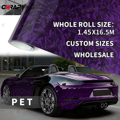 145x200cm Forged Carbon Fiber Purple Car Vinyl Wrap Waterproof Self-Adhesive Film for Hood Roof PPF Vinyl Car Body Covering Film