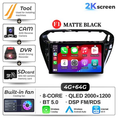 9" Car Radio For Peugeot 301 Citroen Elysee 2013-2018 Android 16 Wireless BT Carplay Multimedia Navigation Touch 2K QLED Screen