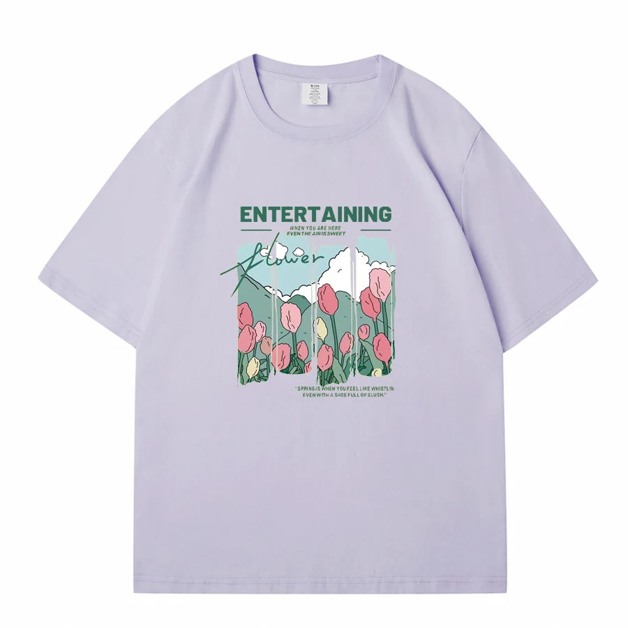 WAVLATII Women New Comics Flowers Printed T shirts Female Beige Streetwear Summer Tees Lady Casual Short Sleeve Tops WT2329