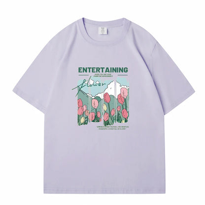 WAVLATII Women New Comics Flowers Printed T shirts Female Beige Streetwear Summer Tees Lady Casual Short Sleeve Tops WT2329