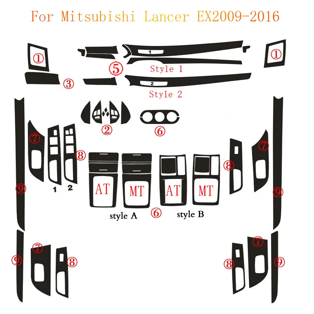 For Mitsubishi Lancer EX2009-2016 Interior Central Control Panel Door Handle Carbon Fiber Stickers Decals Car styling Accessorie