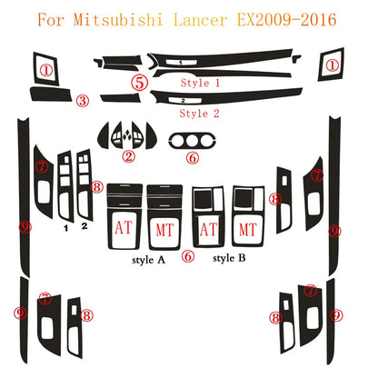 For Mitsubishi Lancer EX2009-2016 Interior Central Control Panel Door Handle Carbon Fiber Stickers Decals Car styling Accessorie